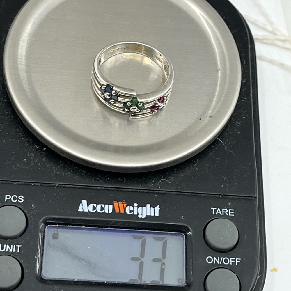 Vintage Sterling Silver Flower Cluster Ring – Ruby, Emerald, Sapphire - Picture 16 of 16